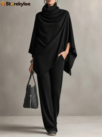 Elegant Drape Two-Piece Set - Black / S