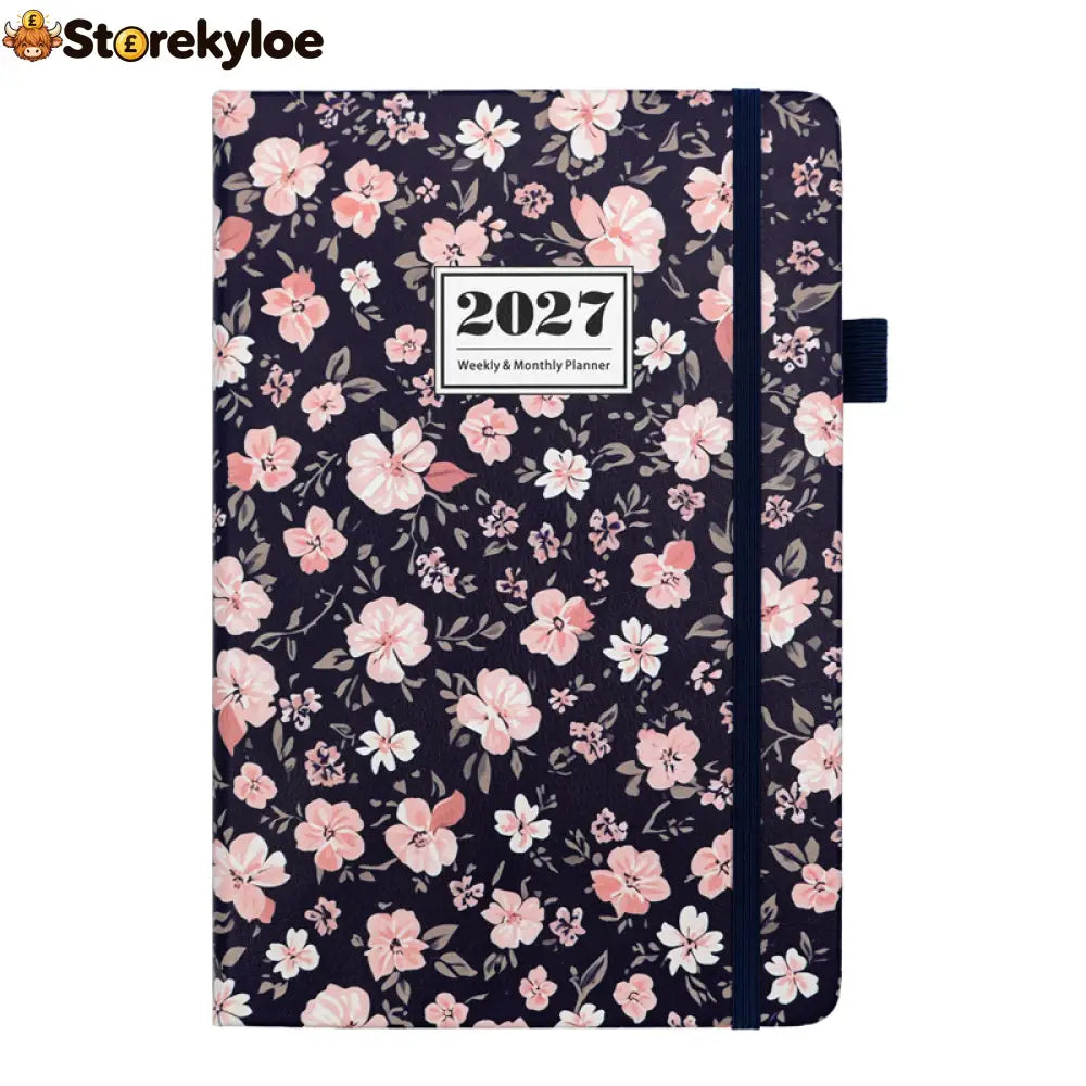 🌸📖 Elegant Floral 2027 Weekly Planner – A5 Organizer with Monthly Index Tabs & 100g Paper - Black Sakura - Hot Sale