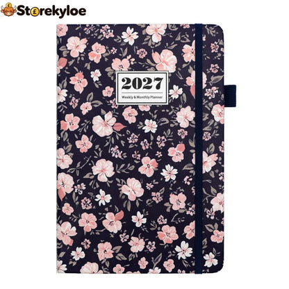 🌸📖 Elegant Floral 2027 Weekly Planner – A5 Organizer with Monthly Index Tabs & 100g Paper - Black Sakura - Hot Sale