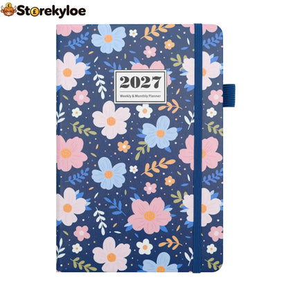 🌸📖 Elegant Floral 2027 Weekly Planner – A5 Organizer with Monthly Index Tabs & 100g Paper - Blue Night Flower - Hot Sale
