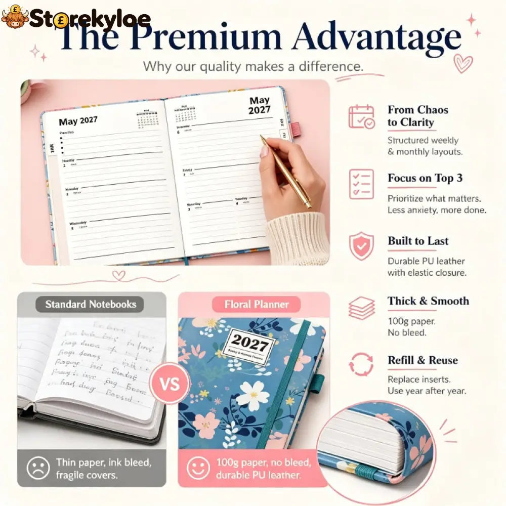 🌸📖 Elegant Floral 2027 Weekly Planner – A5 Organizer with Monthly Index Tabs & 100g Paper - Hot Sale