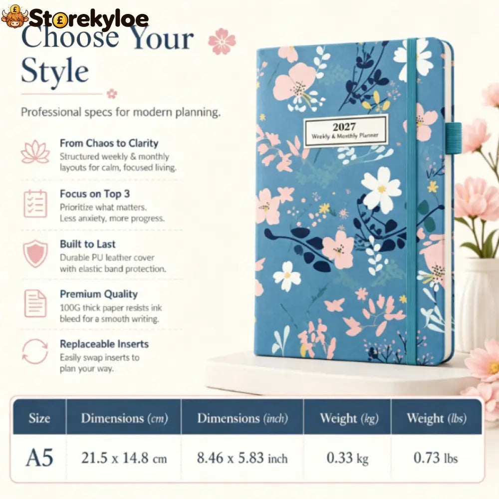 🌸📖 Elegant Floral 2027 Weekly Planner – A5 Organizer with Monthly Index Tabs & 100g Paper - Hot Sale