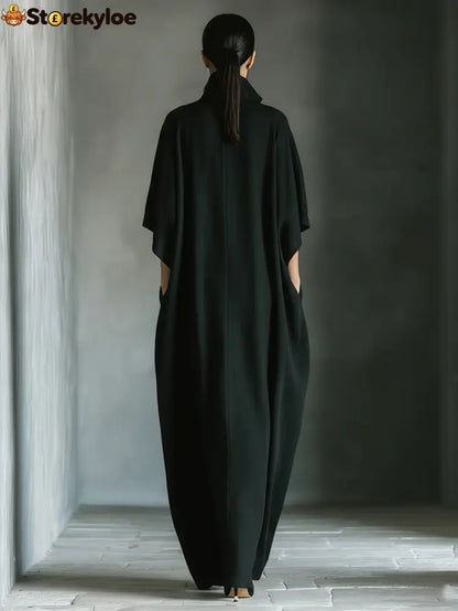 Elegant High-Neck Batwing Sleeve Maxi Dress