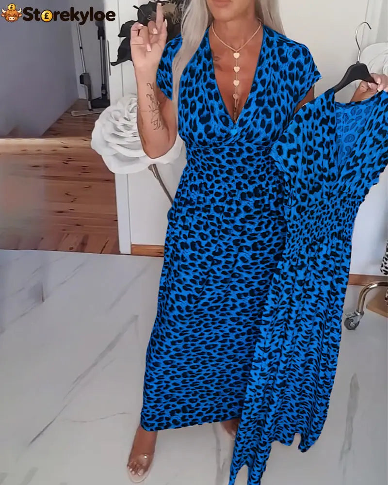 Elegant Leopard Print V-Neck Dress