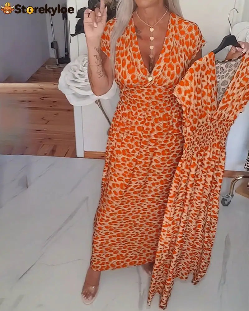 Elegant Leopard Print V-Neck Dress