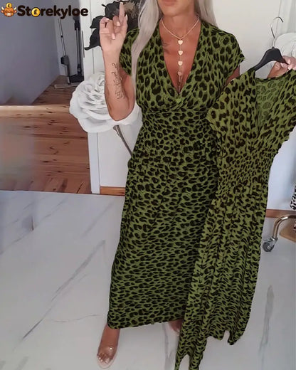 Elegant Leopard Print V-Neck Dress