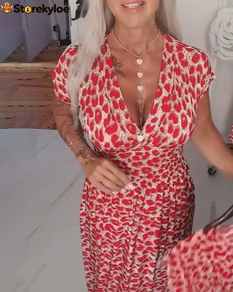 Elegant Leopard Print V-Neck Dress