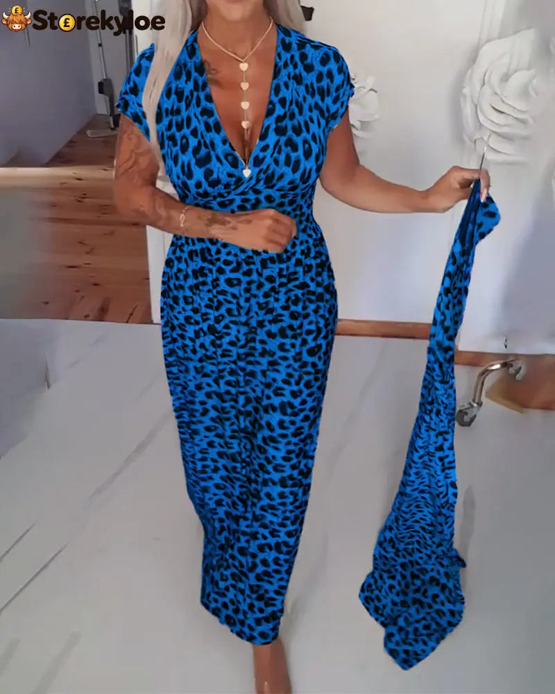 Elegant Leopard Print V-Neck Dress