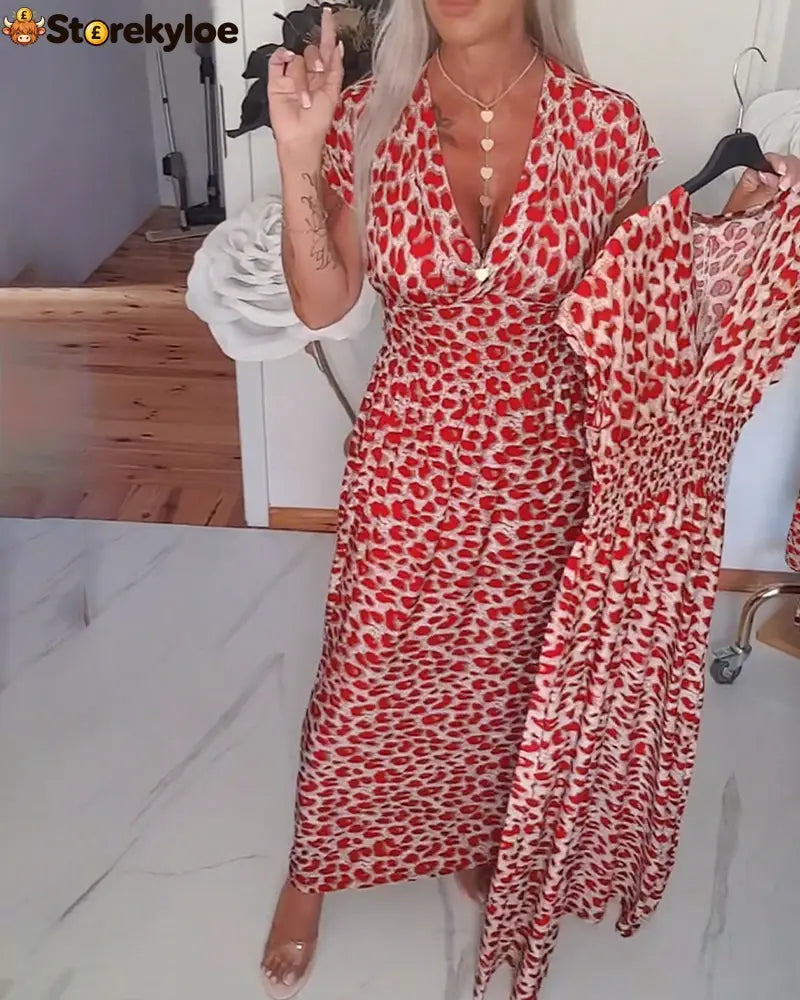 Elegant Leopard Print V-Neck Dress