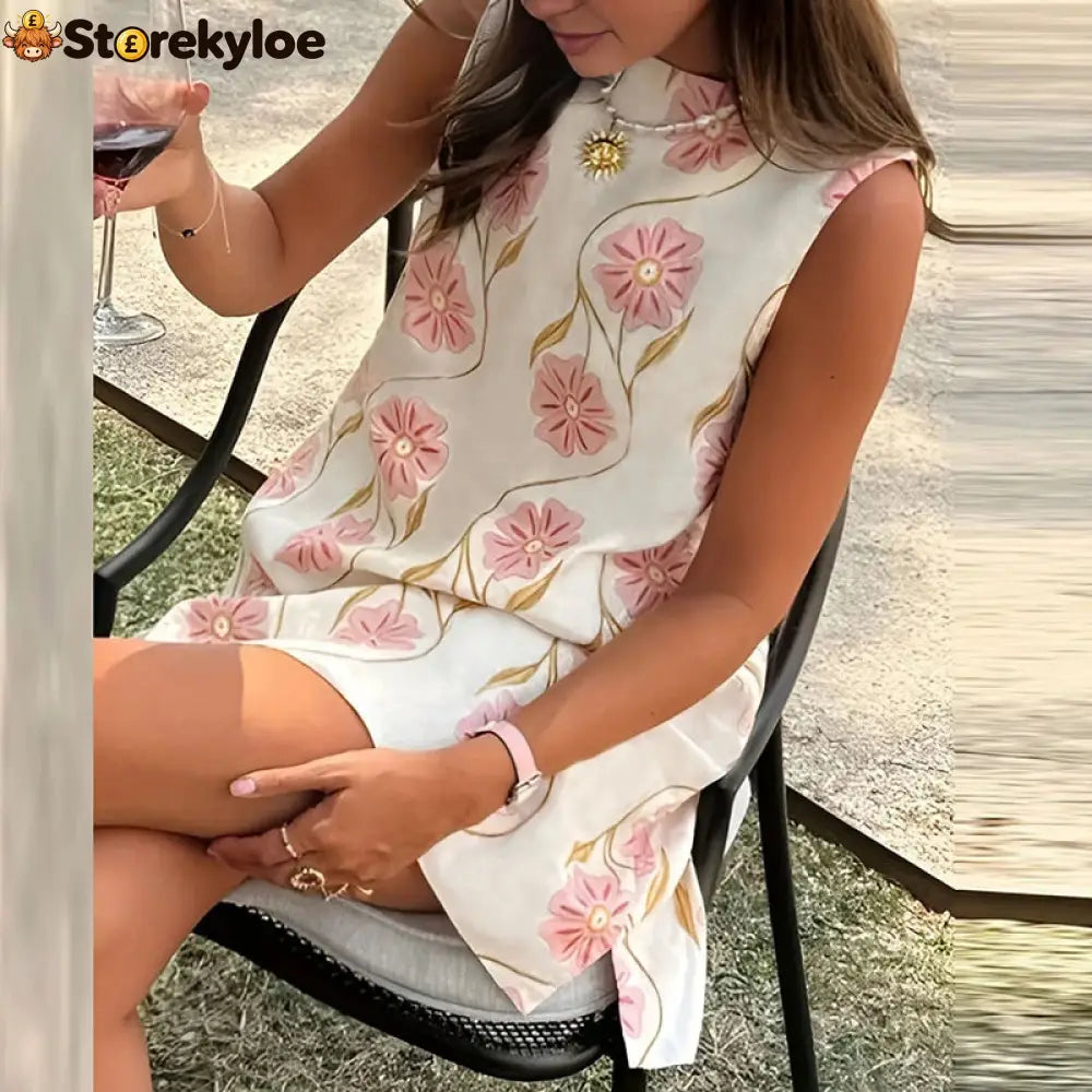 Elegant O-neck Sleeveless Loose Mini Dress 2025 Women Fashion Flower Print Holiday Party Dress Summer Casual Bohemian
