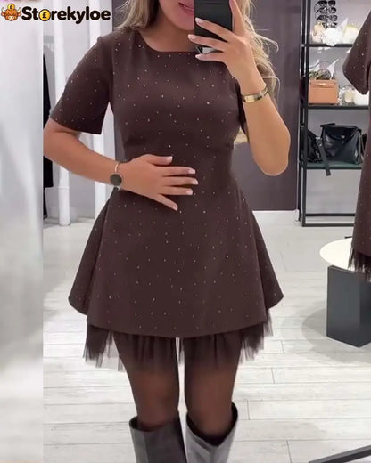 Elegant Shimmering Mesh Patchwork Dress