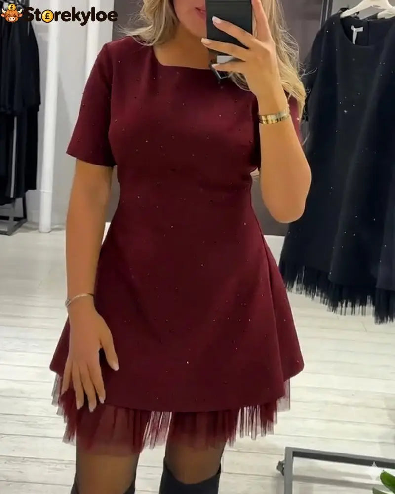 Elegant Shimmering Mesh Patchwork Dress