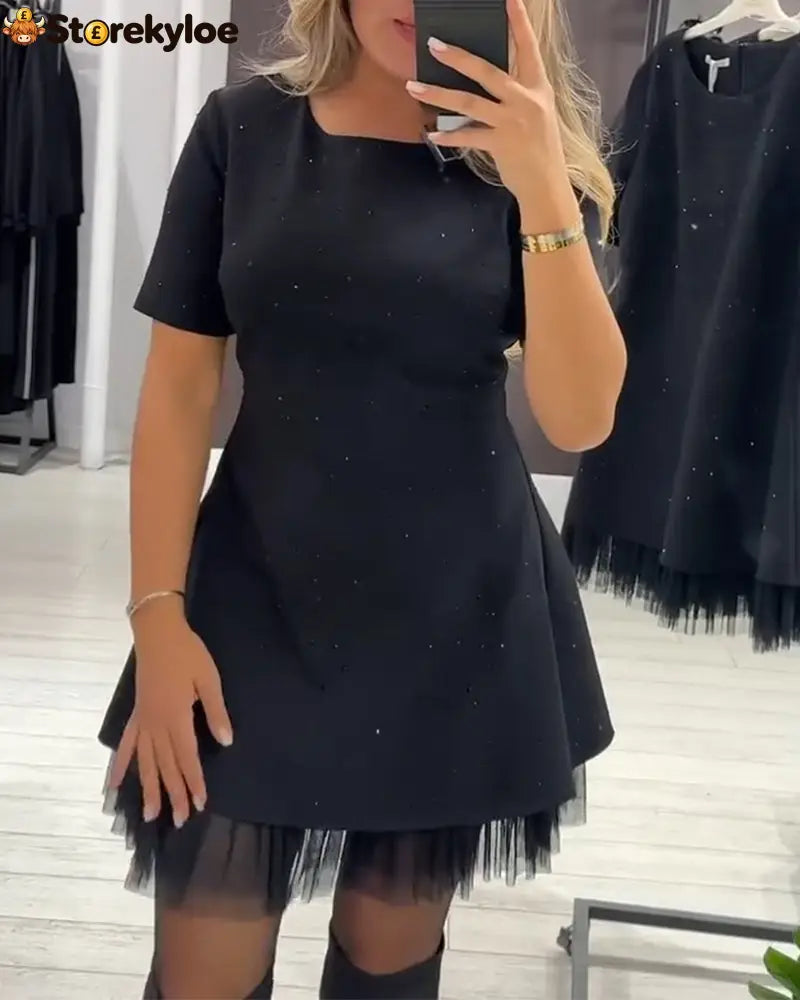 Elegant Shimmering Mesh Patchwork Dress