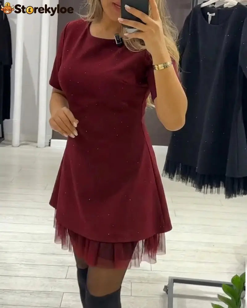 Elegant Shimmering Mesh Patchwork Dress