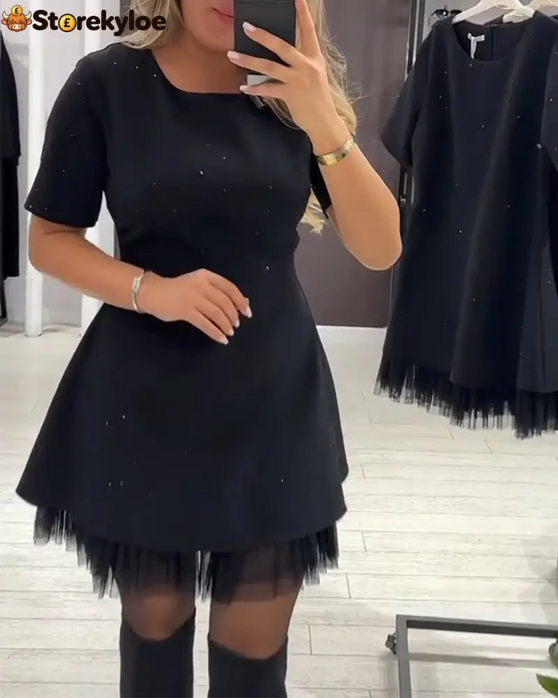 Elegant Shimmering Mesh Patchwork Dress