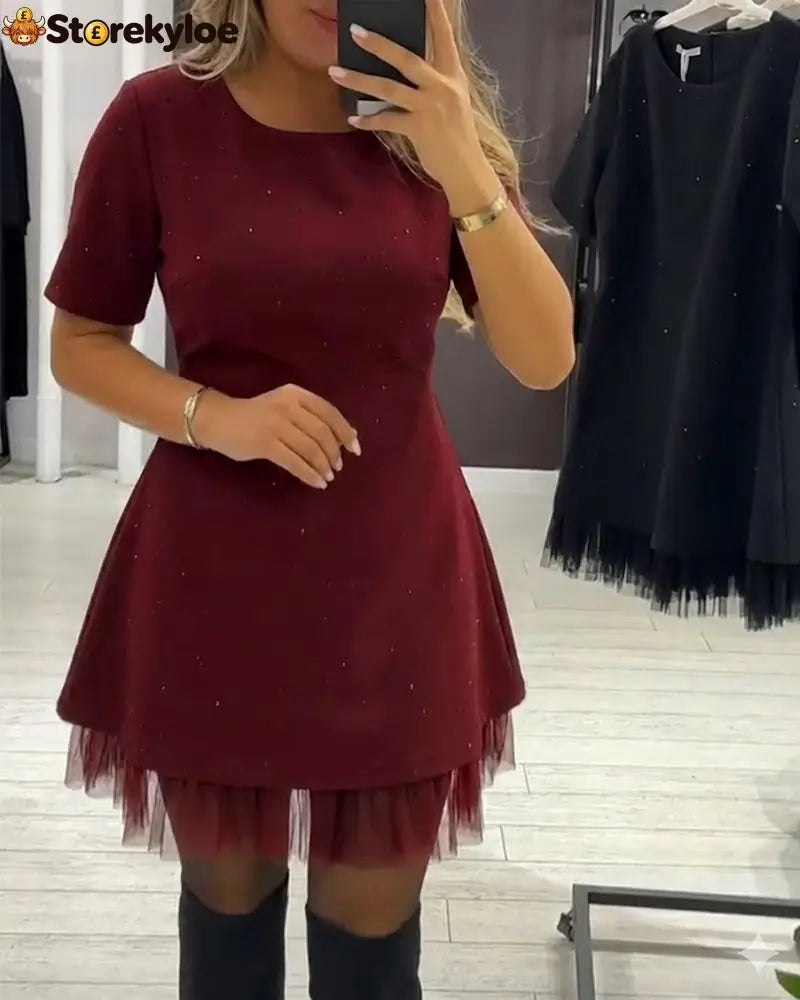 Elegant Shimmering Mesh Patchwork Dress