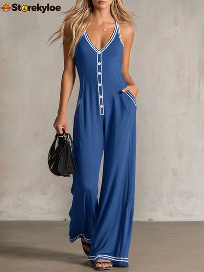 Elevated Everyday Wide-Leg Jumpsuit - Blue / S
