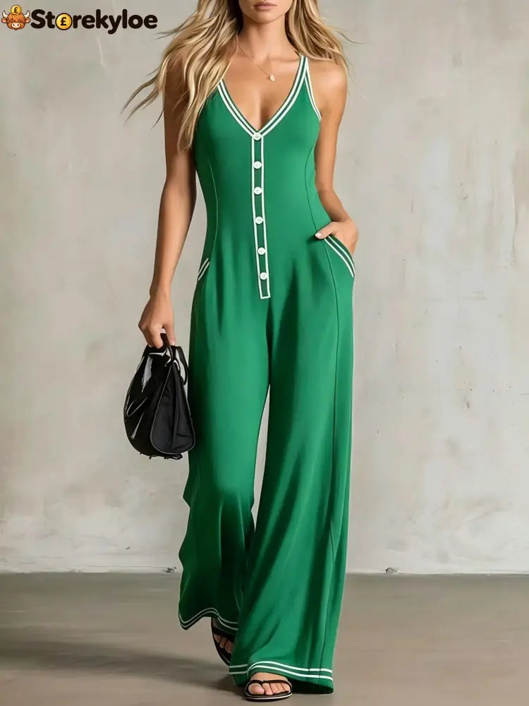 Elevated Everyday Wide-Leg Jumpsuit - Green / S