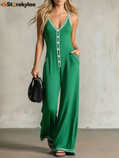 Elevated Everyday Wide-Leg Jumpsuit - Green / S