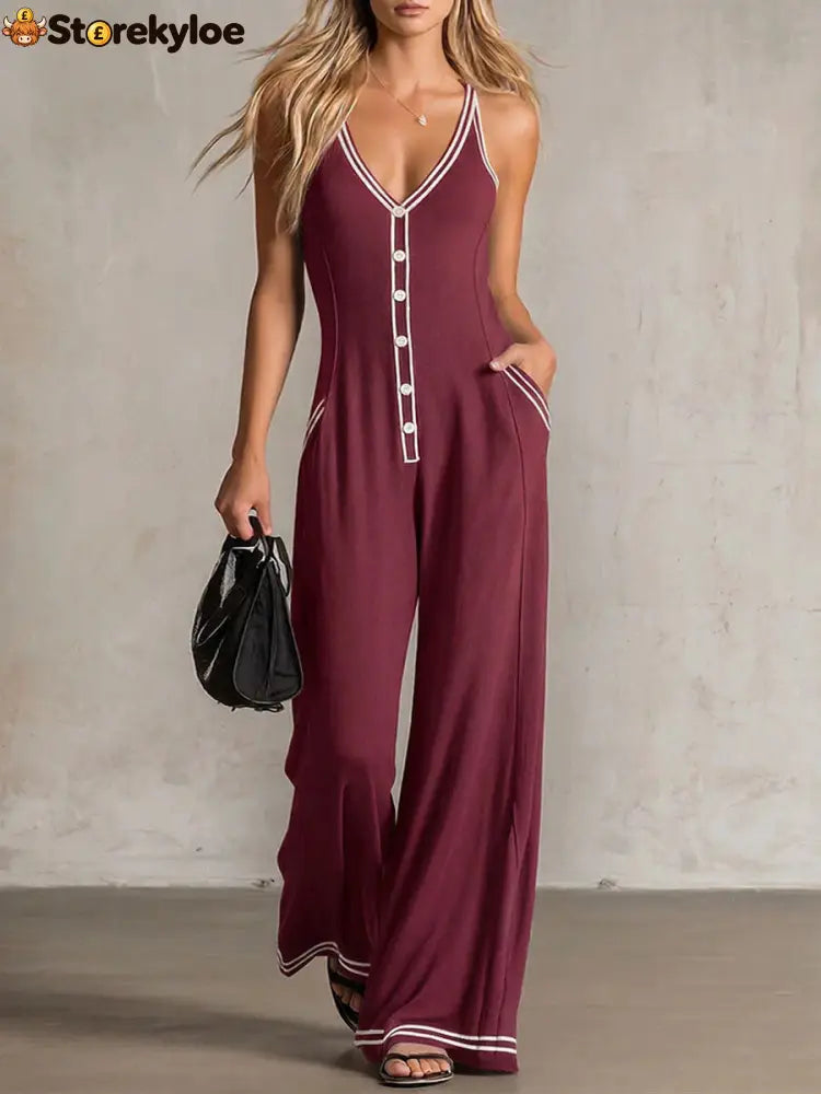 Elevated Everyday Wide-Leg Jumpsuit - Red / S
