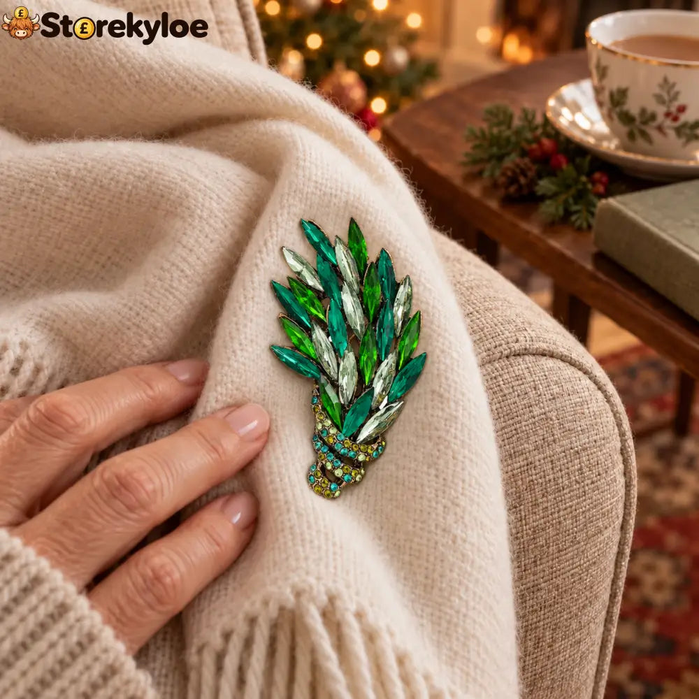 ⏳ LIMITED‑TIME FREE SHIPPING OVER £20 🌿💚emerald Crystal Feather‑spray Vintage Brooch 🌿💚