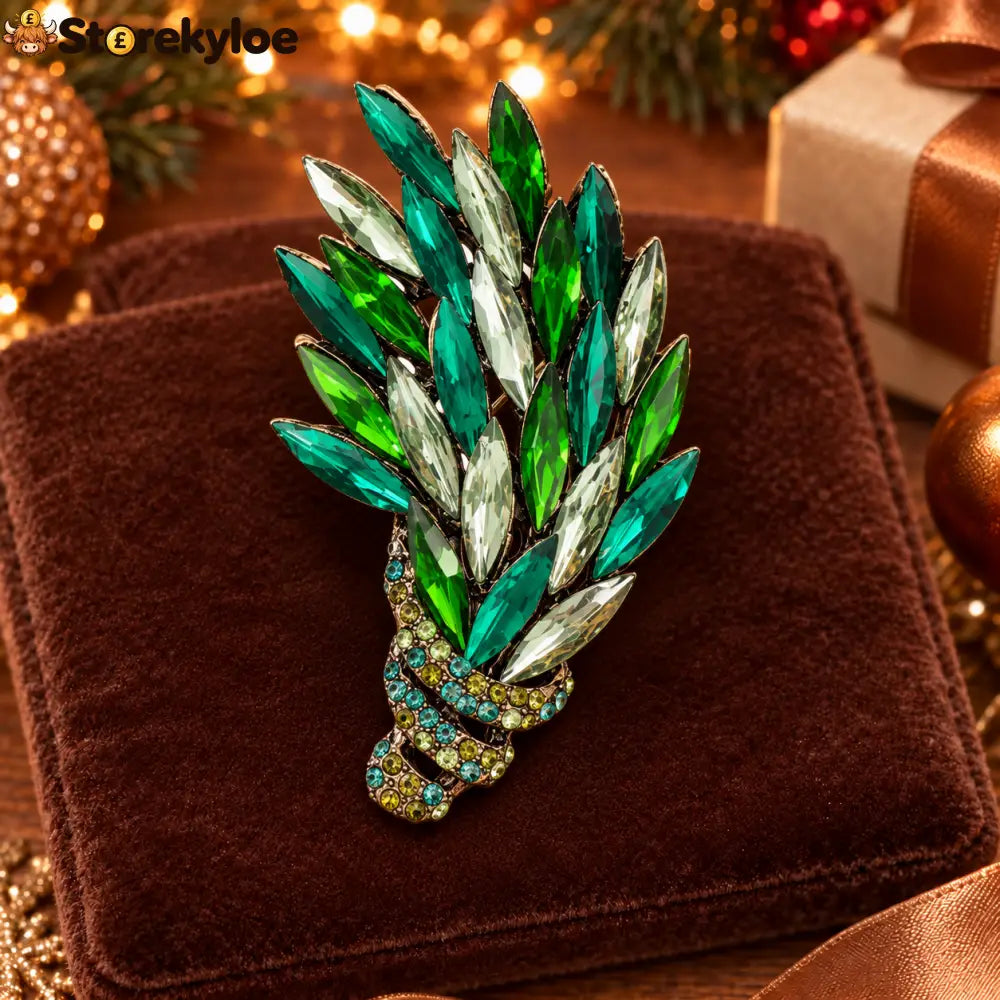 ⏳ LIMITED‑TIME FREE SHIPPING OVER £20 🌿💚emerald Crystal Feather‑spray Vintage Brooch 🌿💚 - A