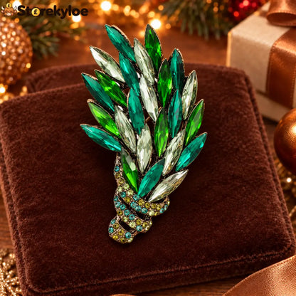 ⏳ LIMITED‑TIME FREE SHIPPING OVER £20 🌿💚emerald Crystal Feather‑spray Vintage Brooch 🌿💚 - A