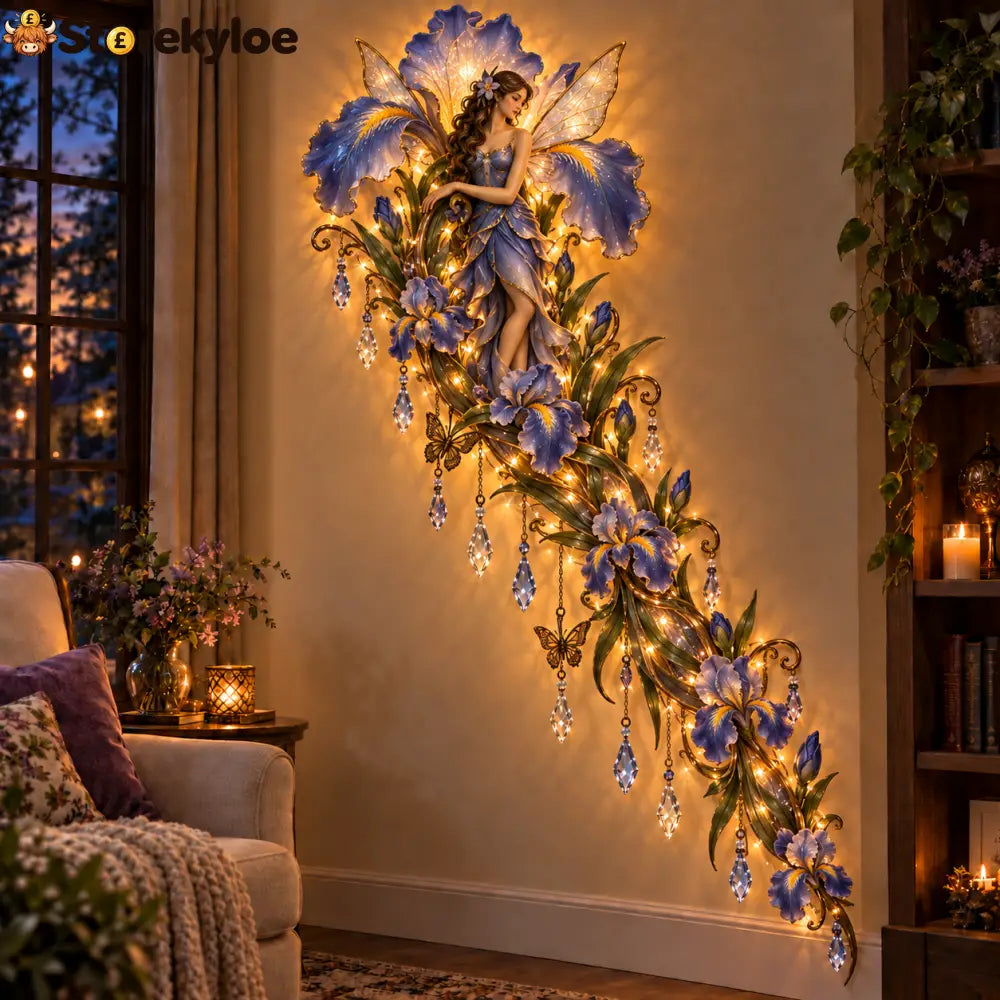 🌹🧚‍♀️Enchanted Flower Fairy Wall Light✨Cascading Floral Decor - Blue irises