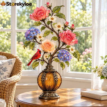 🌹✨ Eternal Bloom – Vintage Rose & Cardinal Table Lamp