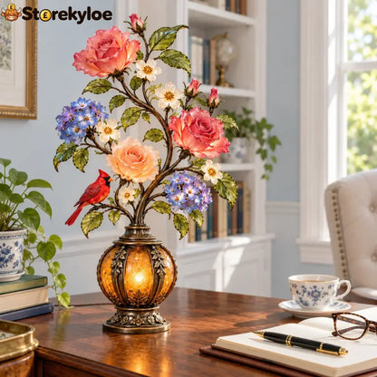 🌹✨ Eternal Bloom – Vintage Rose & Cardinal Table Lamp