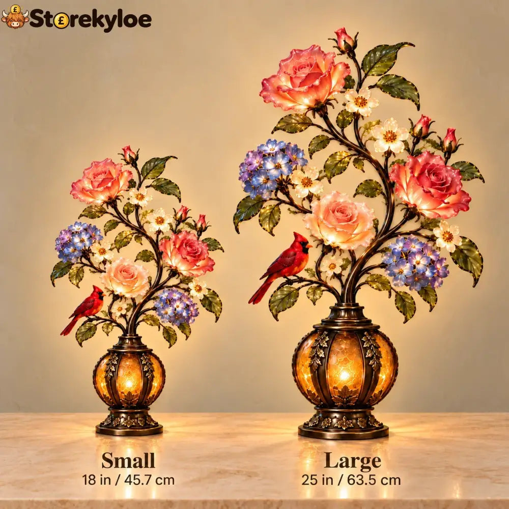 🌹✨ Eternal Bloom – Vintage Rose & Cardinal Table Lamp