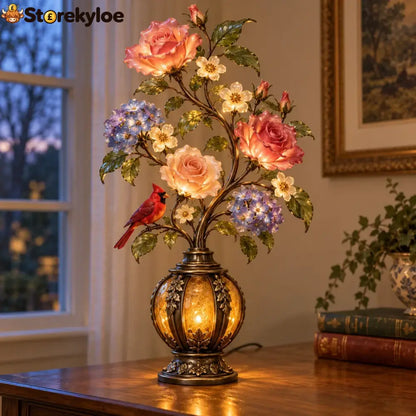 🌹✨ Eternal Bloom – Vintage Rose & Cardinal Table Lamp