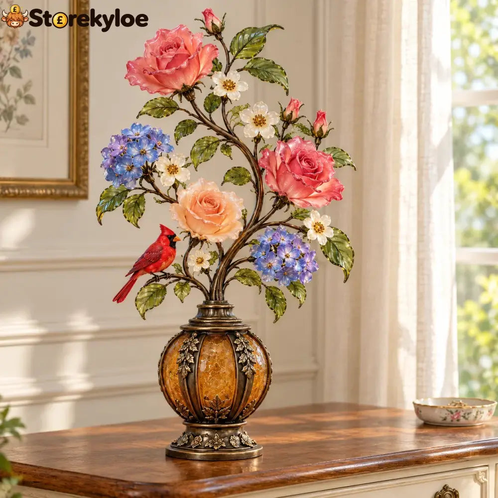 🌹✨ Eternal Bloom – Vintage Rose & Cardinal Table Lamp