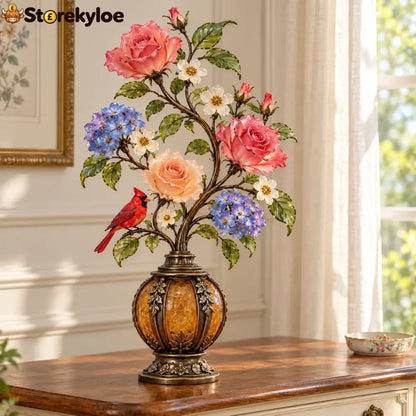🌹✨ Eternal Bloom – Vintage Rose & Cardinal Table Lamp