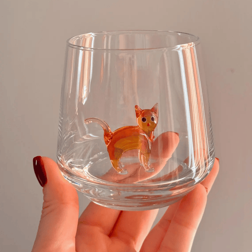 🐱 Handmade Murano Glass Cat Wine Glass