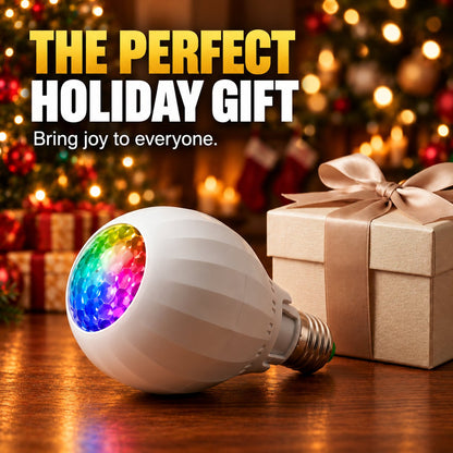 🎉🎄 Rotating Projection Light Bulb – 16 Christmas Patterns, No-Install Holiday Ambience