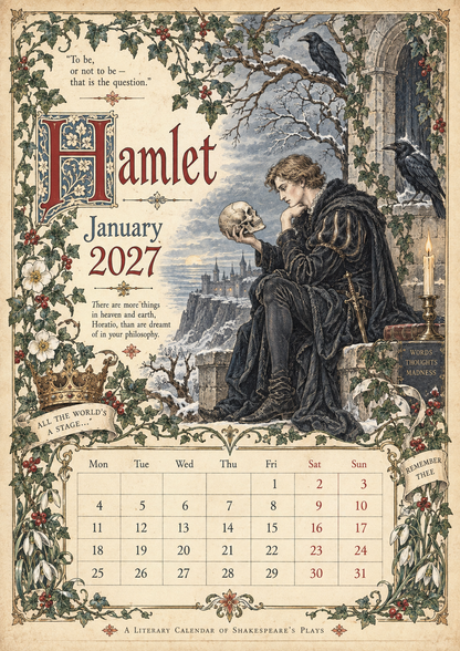 A Shakespearean Year 2027 – 12 Plays Through the Seasons | Vintage Illustrated Wall Calendar