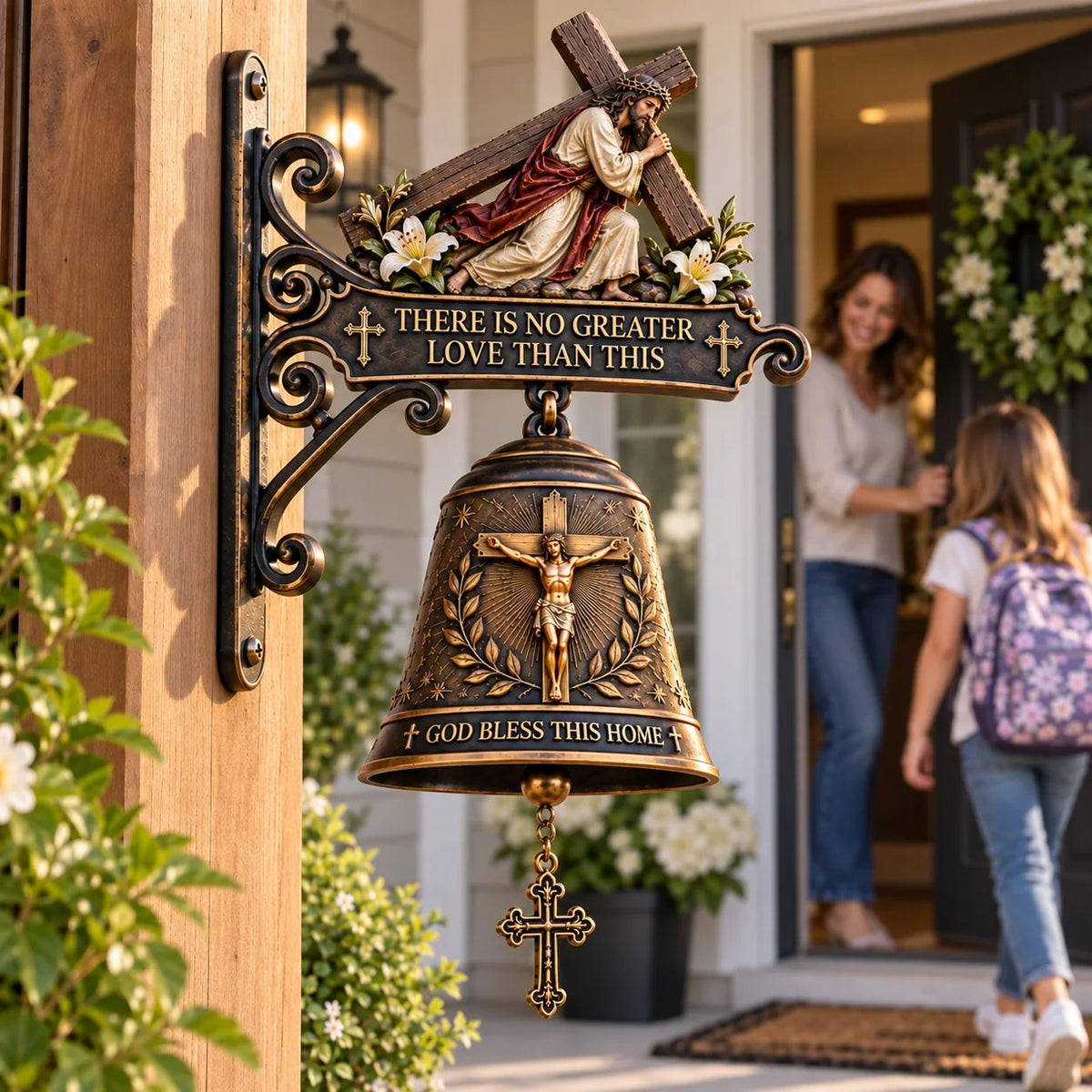 ✝️ Jesus Cross Christian Hanging Bell | “God Bless This Home” Rustic Faith-Inspired Door & Porch Decor