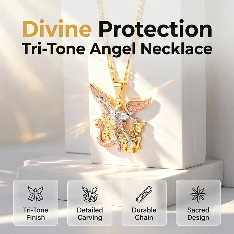 🎁2026 New Arrivals 49% OFF💥Tri-Tone Angel Guardian Pendant Necklace – Elegant & symbolic – Perfect for daily wear or gifting – delicate and meaningful ✨💛🪽