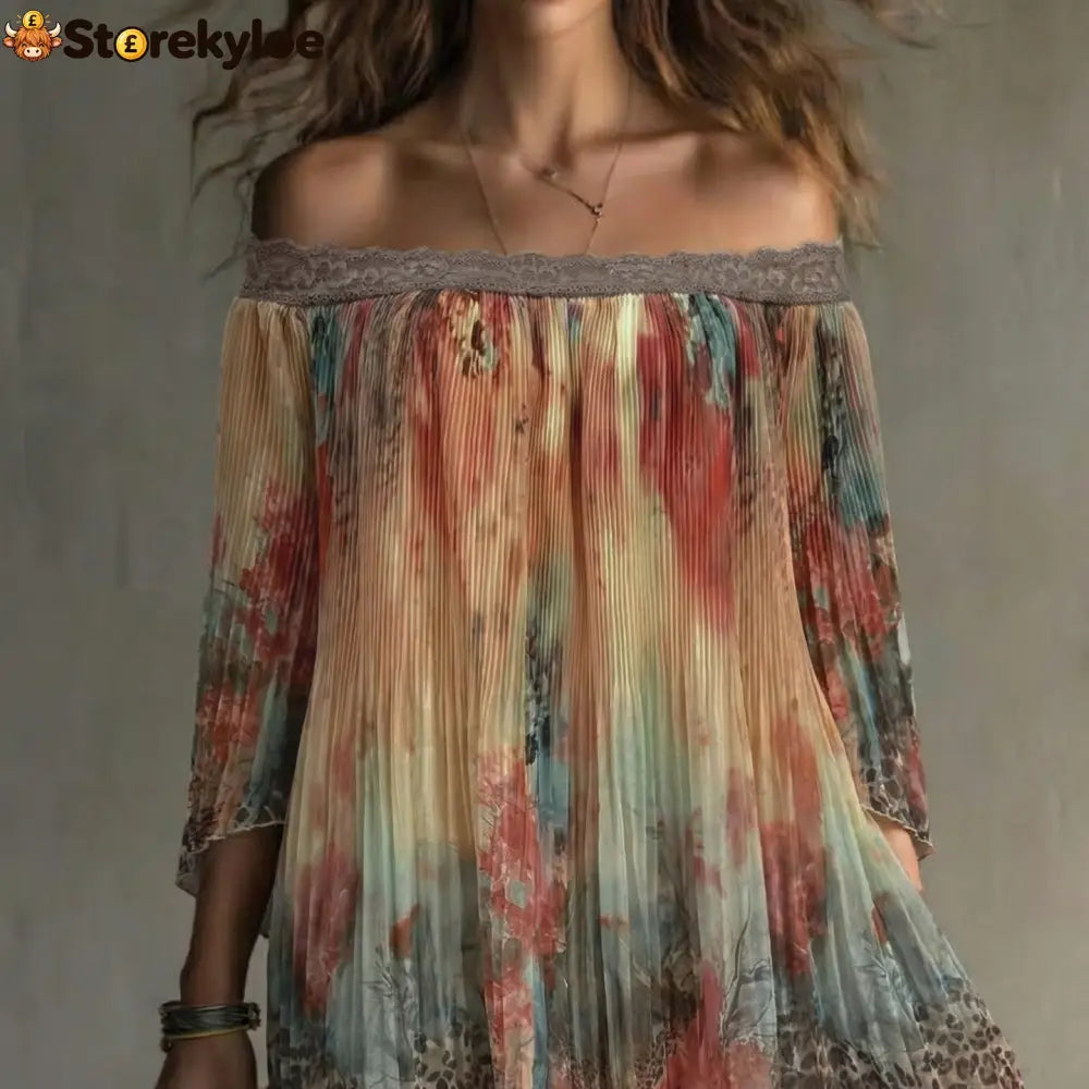 Fairy Off-Shoulder Floral Leopard Print Skirt - Color / S