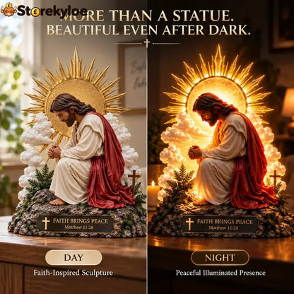 ✨🙏 Faith Brings Peace™, Illuminated Praying Jesus Figurine