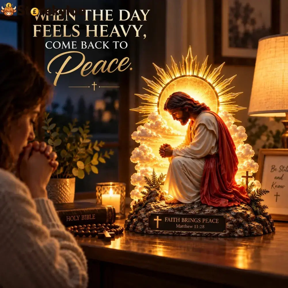 ✨🙏 Faith Brings Peace™, Illuminated Praying Jesus Figurine