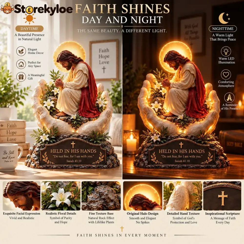 ✨🙏 Faith Brings Peace™, Illuminated Praying Jesus Figurine