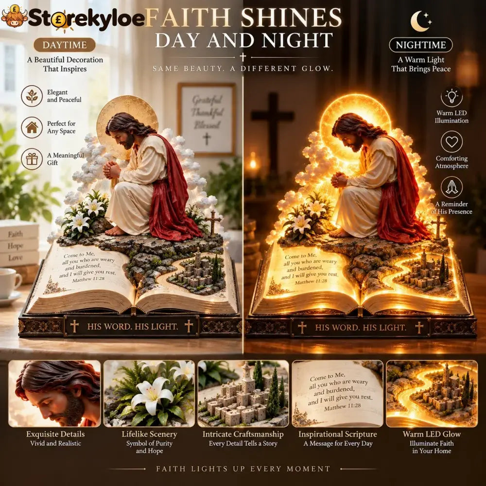✨🙏 Faith Brings Peace™, Illuminated Praying Jesus Figurine