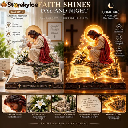 ✨🙏 Faith Brings Peace™, Illuminated Praying Jesus Figurine