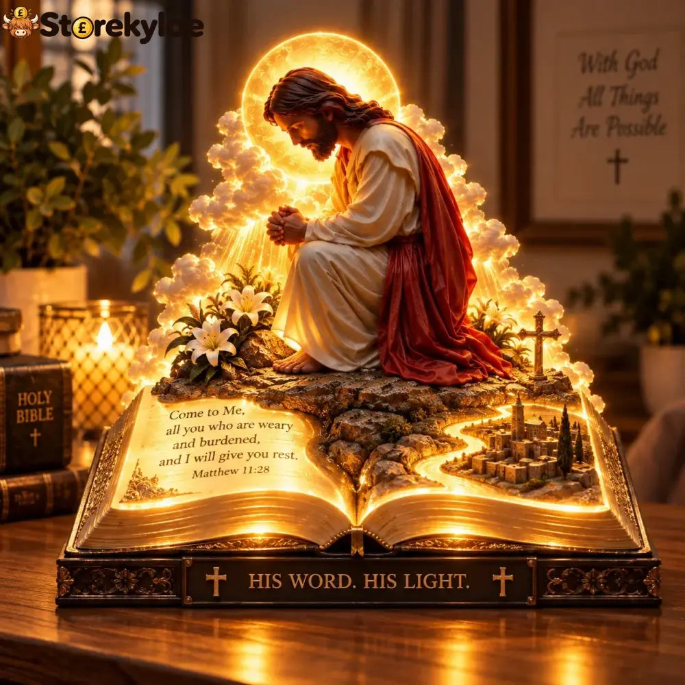 ✨🙏 Faith Brings Peace™, Illuminated Praying Jesus Figurine - His Word His Light