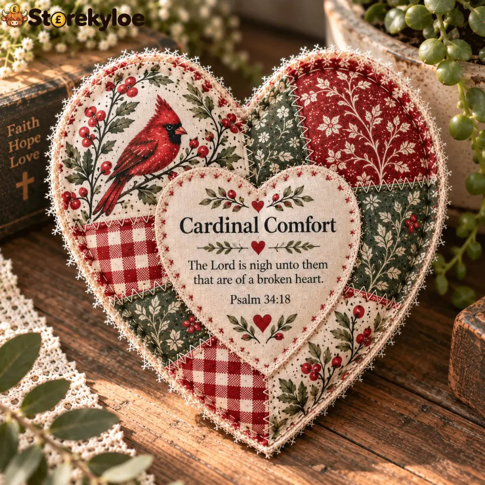 ❤️ Faith & Comfort Patchwork Heart Decor – Scripture-Inspired Keepsake - 🐦 Cardinal Comfort