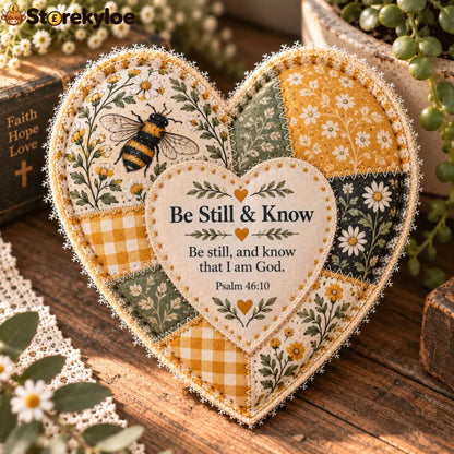 ❤️ Faith & Comfort Patchwork Heart Decor – Scripture-Inspired Keepsake - 🐝 Honeyed Faith