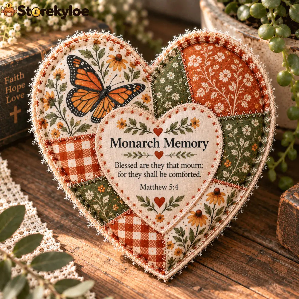 ❤️ Faith & Comfort Patchwork Heart Decor – Scripture-Inspired Keepsake - 🦋 Monarch Memory