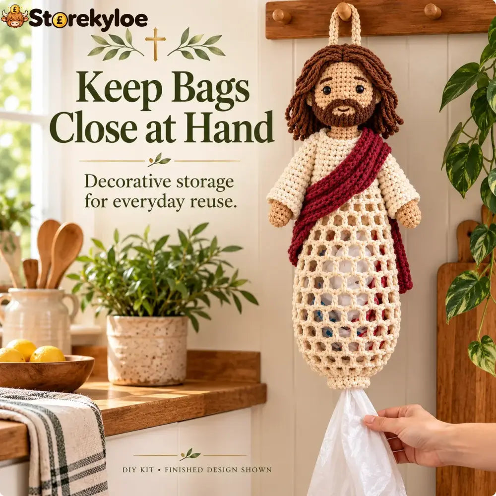 ✝️ Faith & Grace™ Christian Crochet Bag Holder Diy Kit – Hanging Grocery Bag Organizer & Meaningful Craft Gift